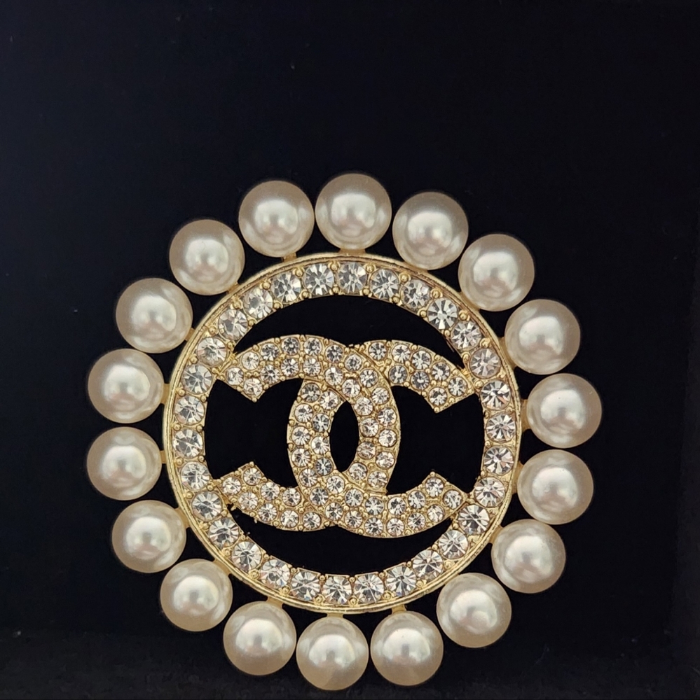 Large CC Pearl Brooch(Gold)